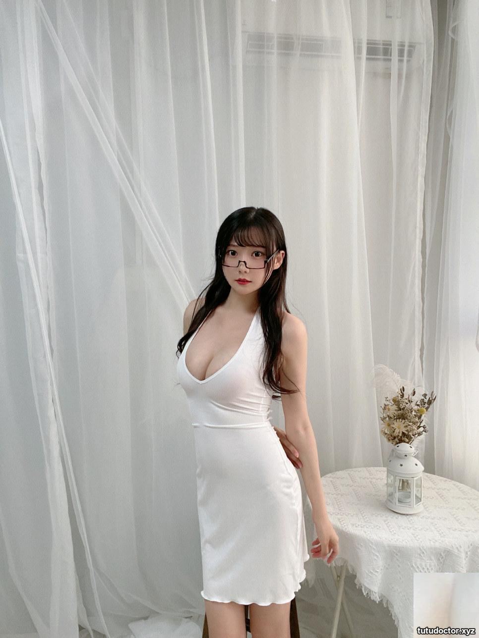 Vanilla Meow Lulus White Low-cut Dress cleavage curve fully · photo 14 of 36