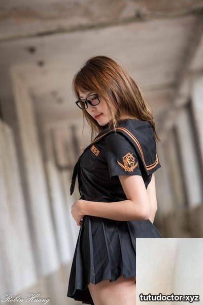 Long-legged beauty model Ashley, sexy school uniform, short · photo 28 of 72