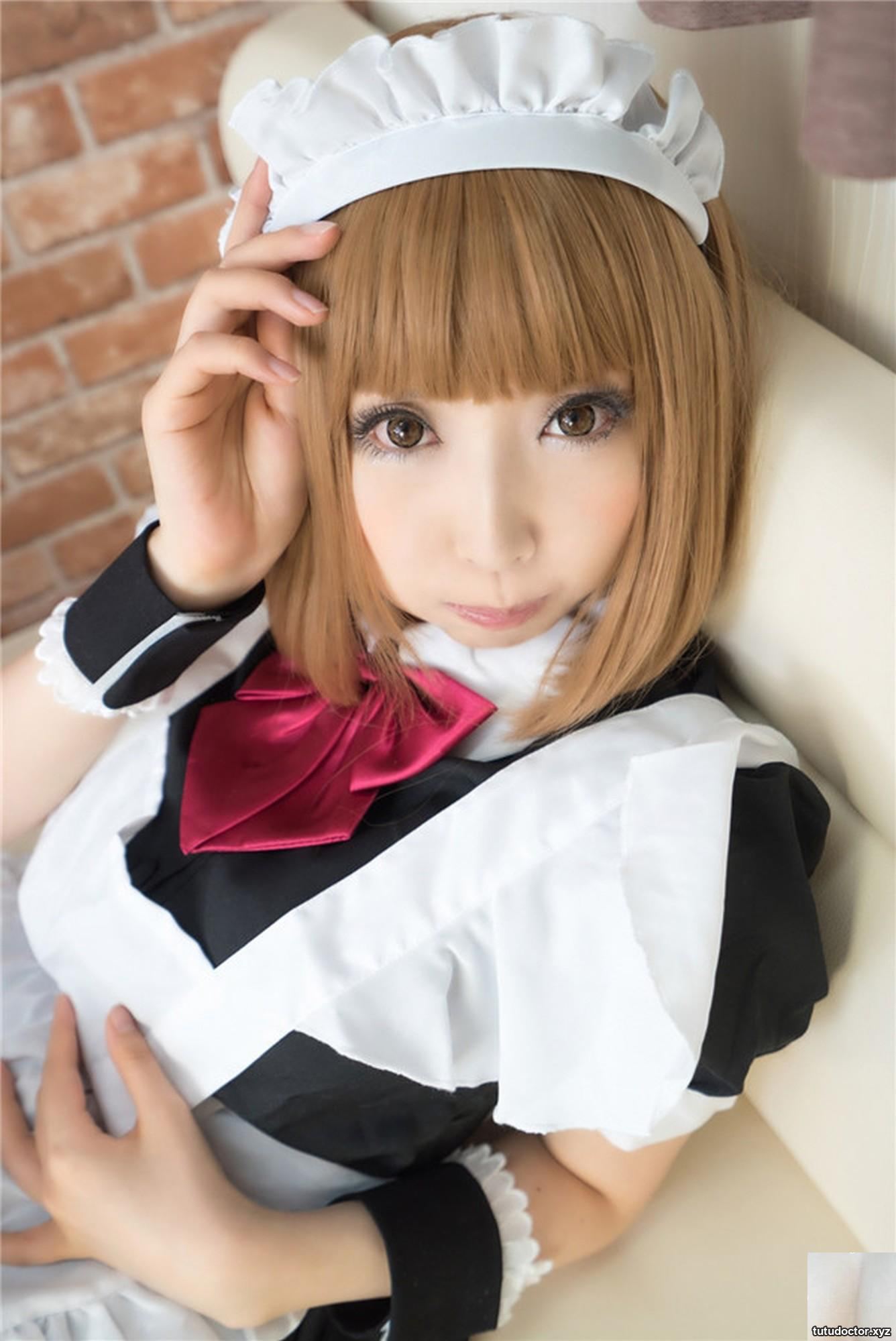 Busty beautiful girl in peach uniform seduction COSPLAY prison · photo 50 of 100