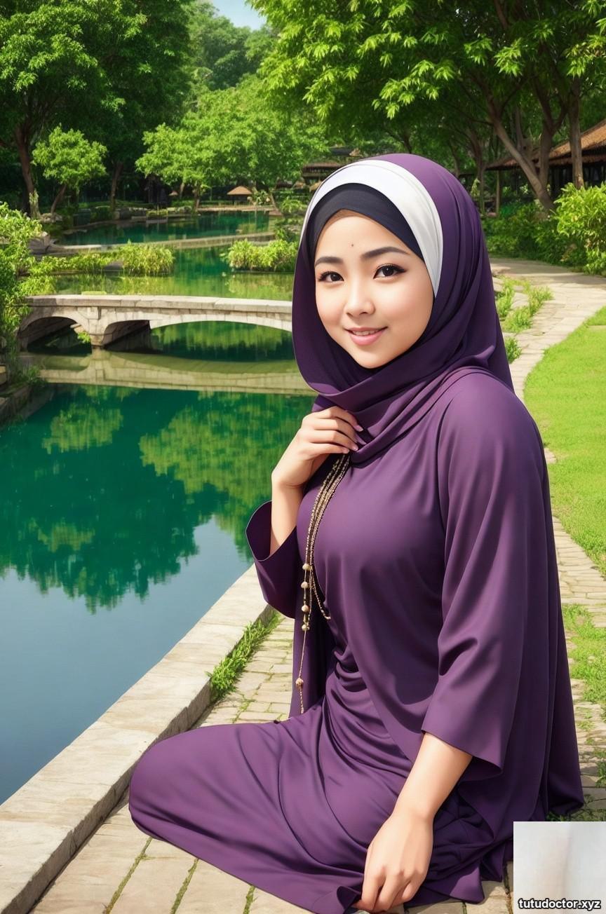 Hijabi cooling down by the pond · photo 2 of 51