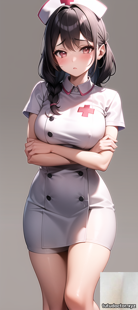 Original two-dimensional AI photo of a nurse wearing a shy face
