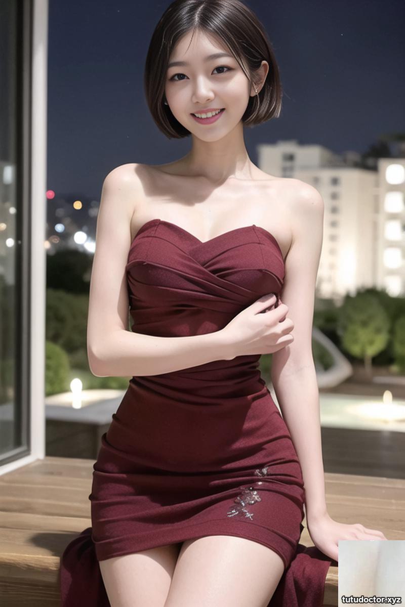 AI generated beauty~short hair girl-dress-night