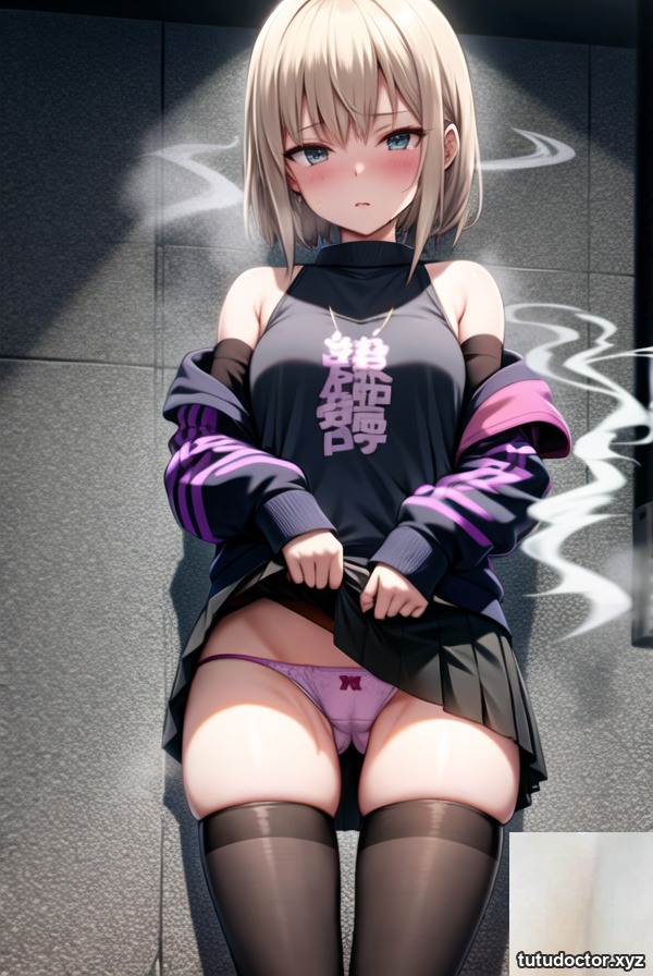 (AI illustration erotic image) Street fashion girl in the back alley