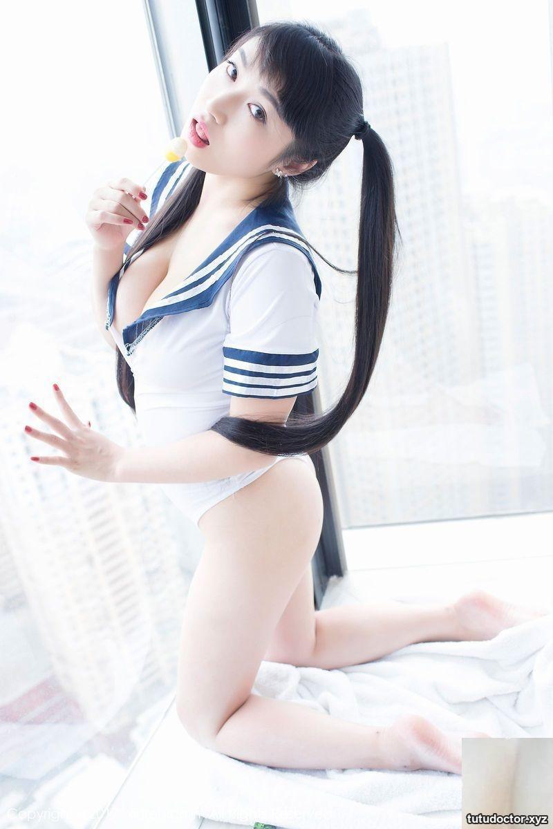 Busty beauty Yang Yunu seduces in black lace hollow erotic one-piece (44P)
