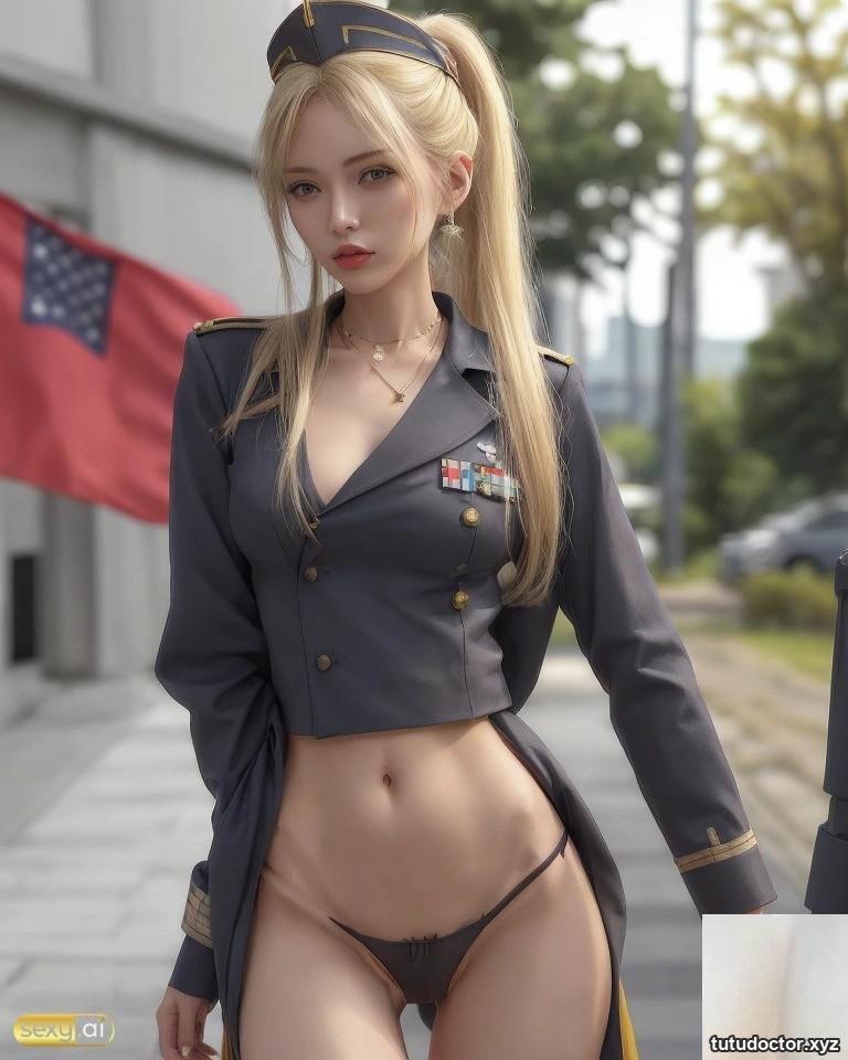 Blonde lady soldier